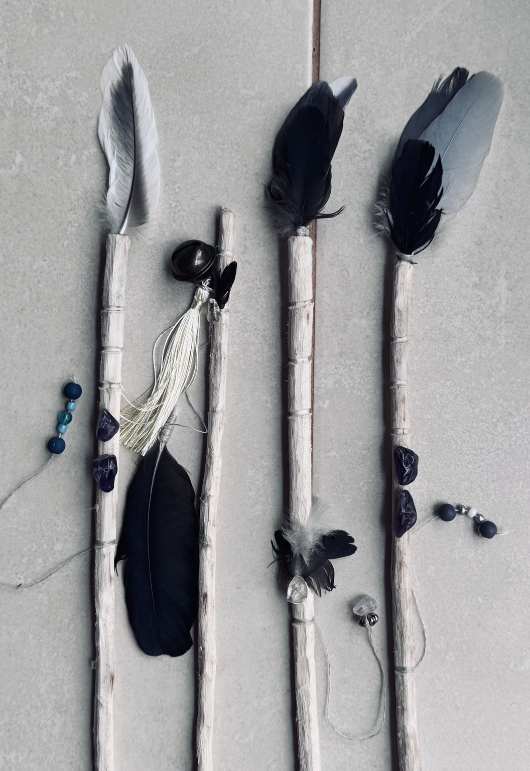 Handmade Songlines prayer sticks with botanicals and stones